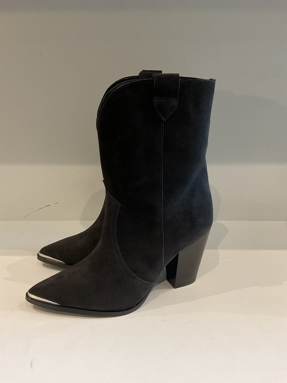 Thumbnail: Mint velvet “Cleo” black suede cowboy boots size 5 (38)