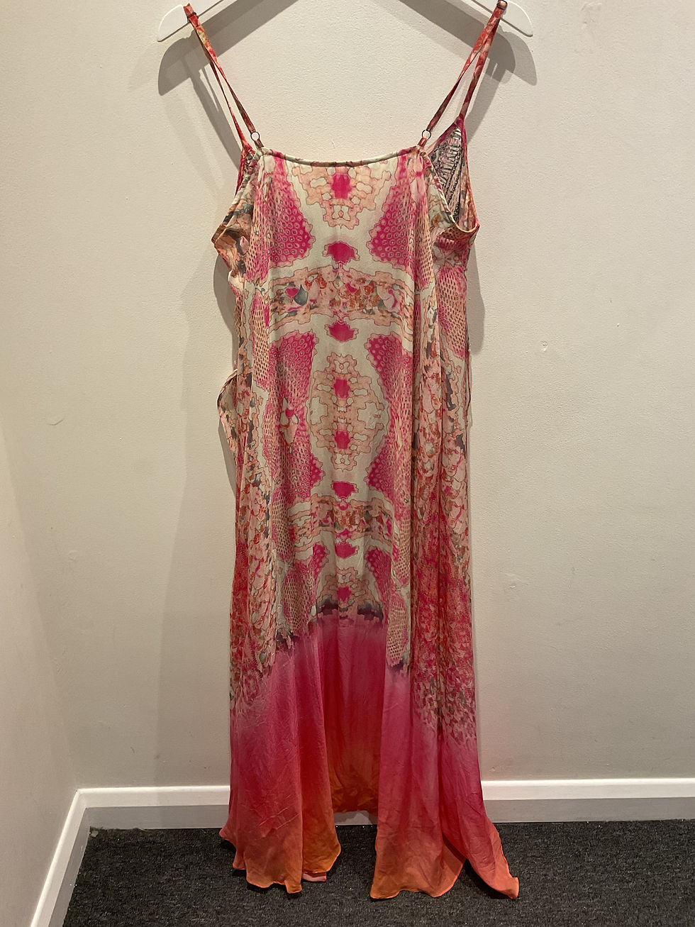 Thumbnail: Camilla pink 100% silk short dress with overlay size 12