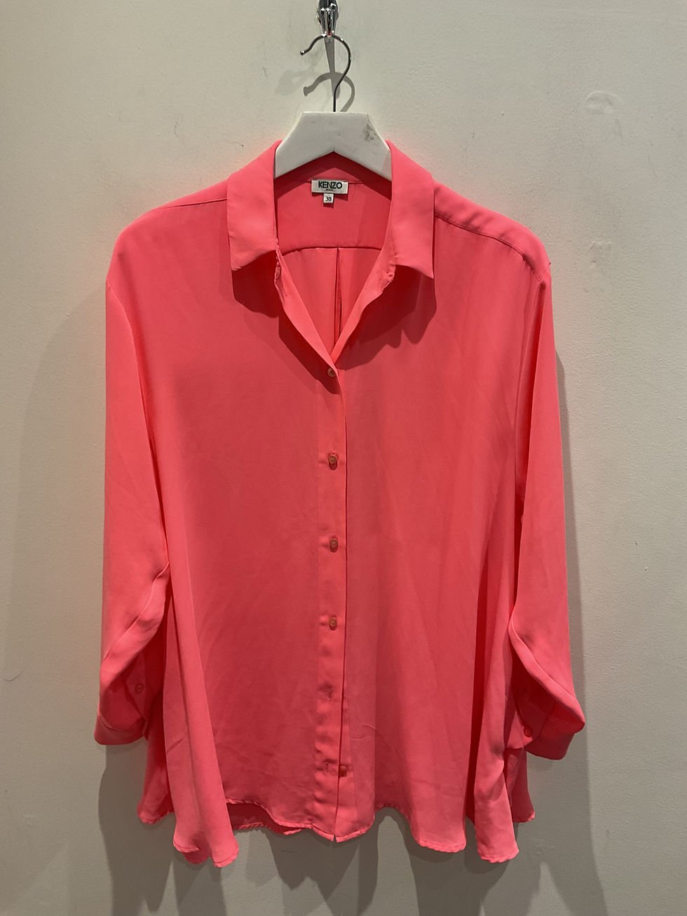 Thumbnail: Kenzo bright pink long sleeve shirt dress size 10