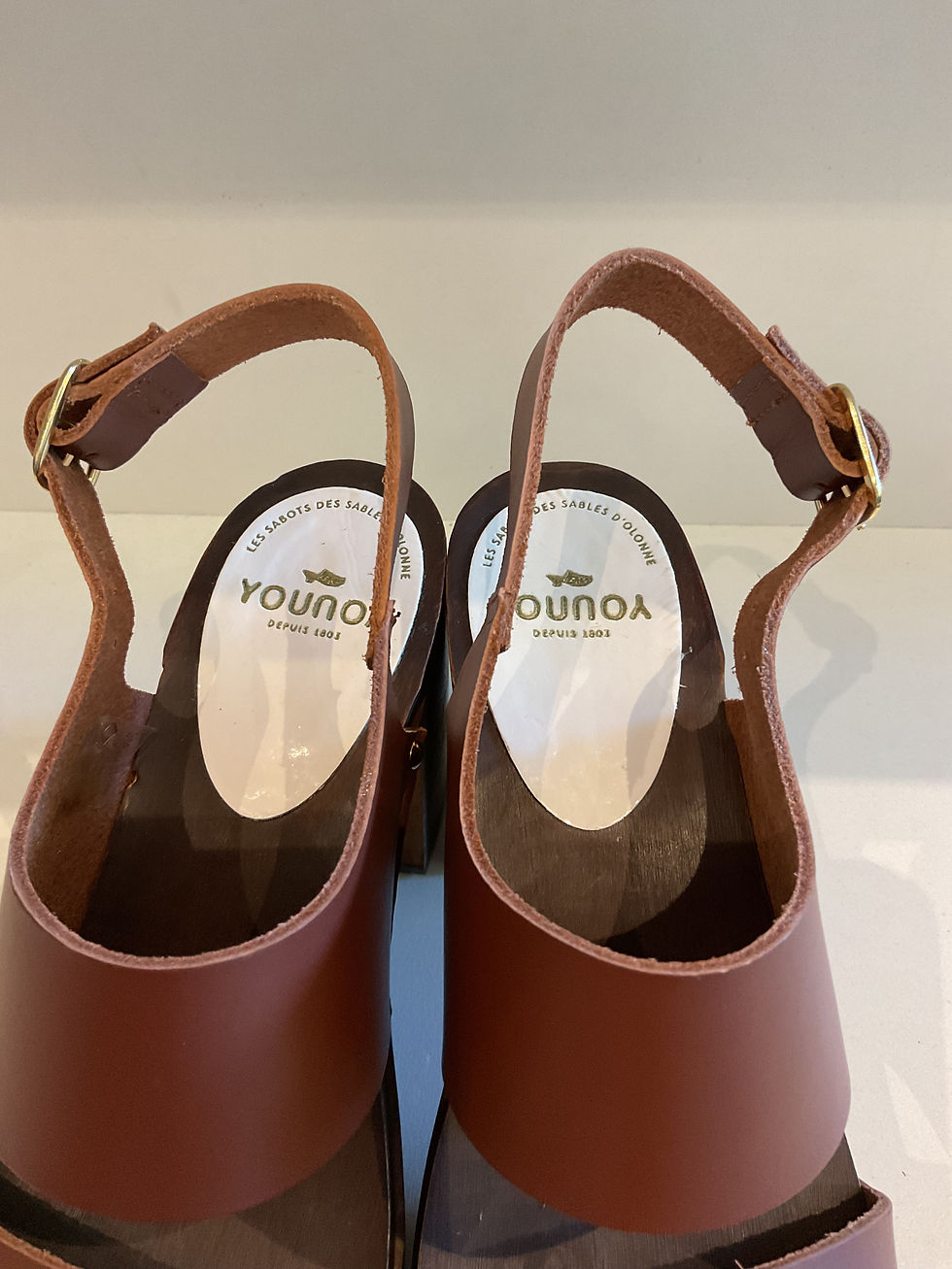 Thumbnail: You you brown thick strap clog sandals size 4 