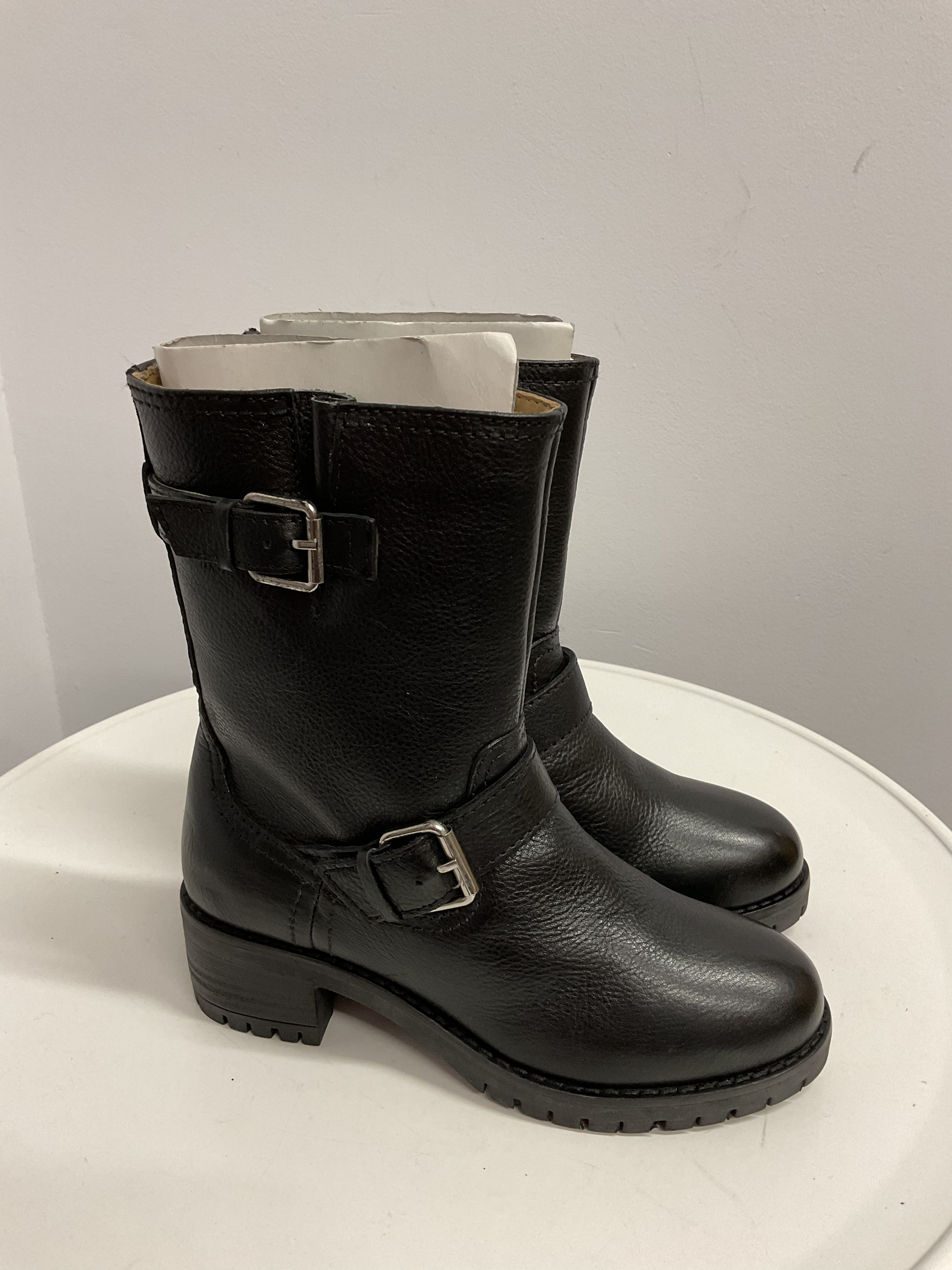 Crew black leather biker boots size 4 (37)