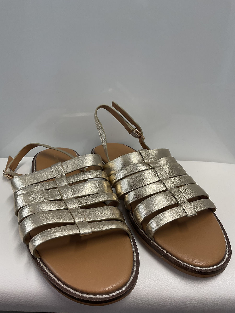 Thumbnail: Oliver Bonas gold metallic strappy sandals size 4 