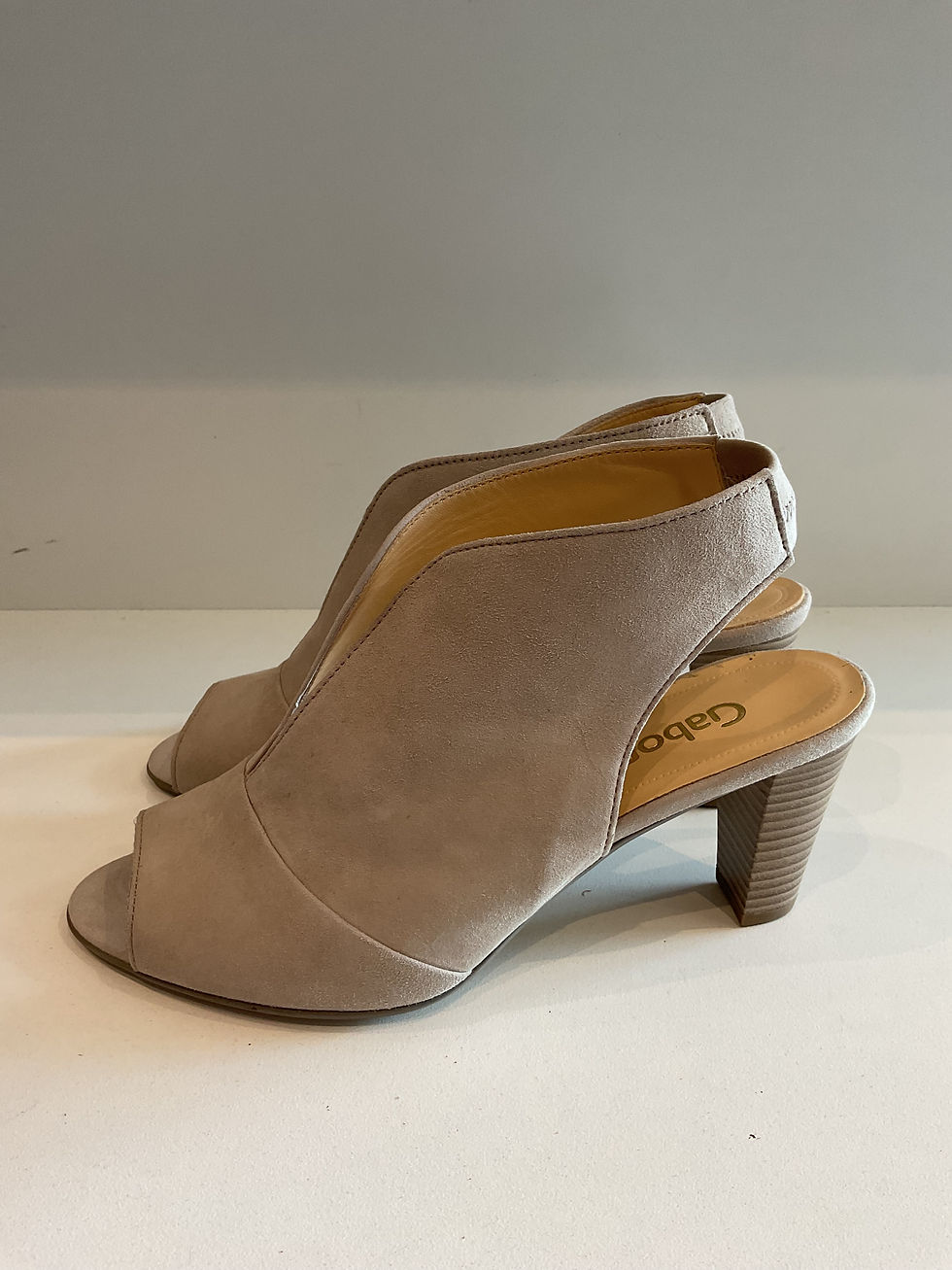 Thumbnail: Gabor taupe suede heeled peep toe shoe boot size 5