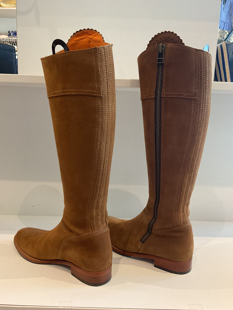 Thumbnail: Fairfax & Favor tan suede “Regina” flat knee high boots size 7 (40) in box 