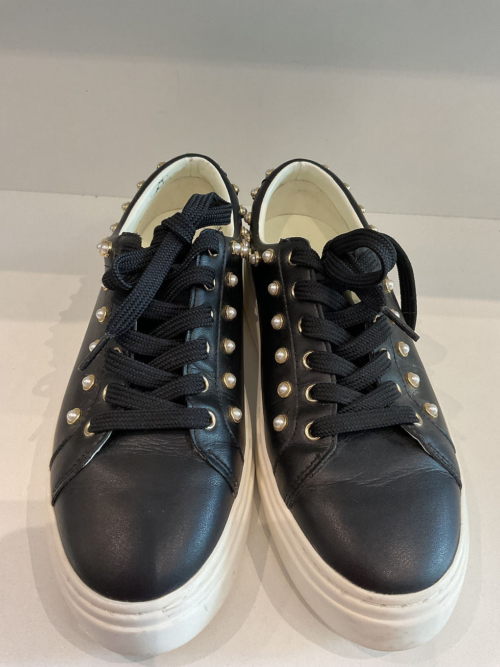 Thumbnail: Stuart weitzman “Tillie” pearl /black platform trainers size 5 (38)