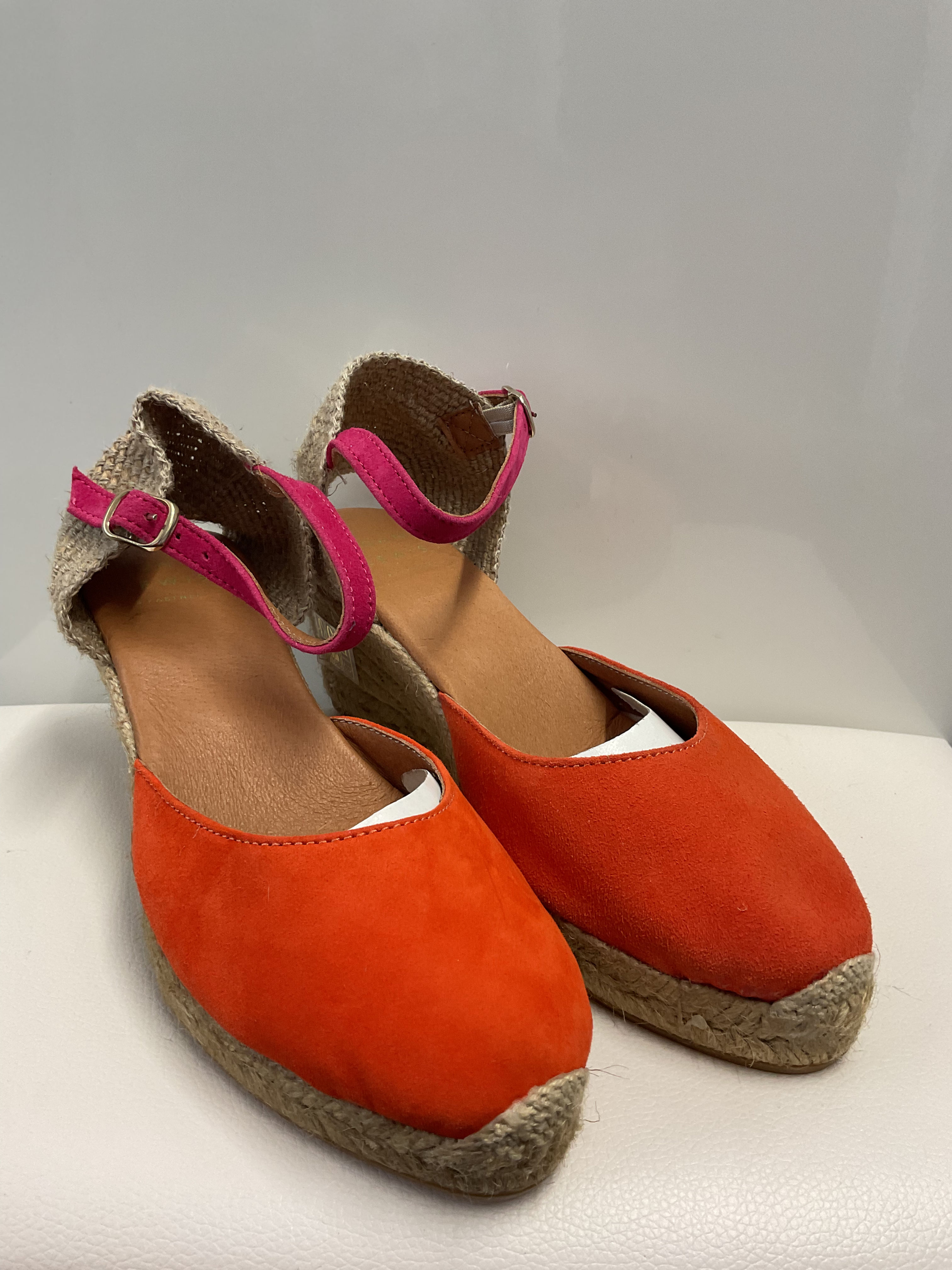 John Lewis red/pink raffia wedge sandals size 4 