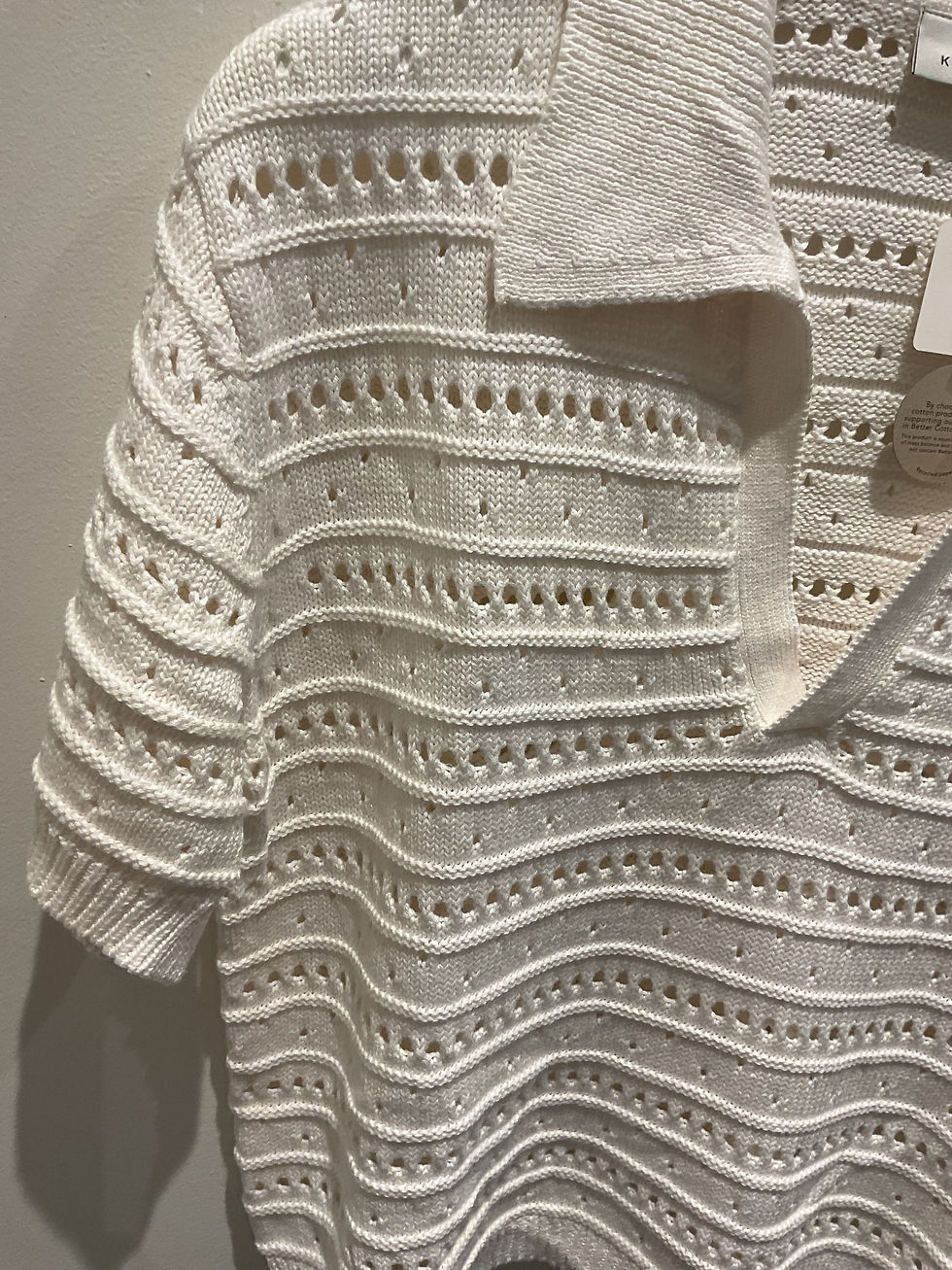 Thumbnail: Kaffe cream short sleeve knitted collared top size S
