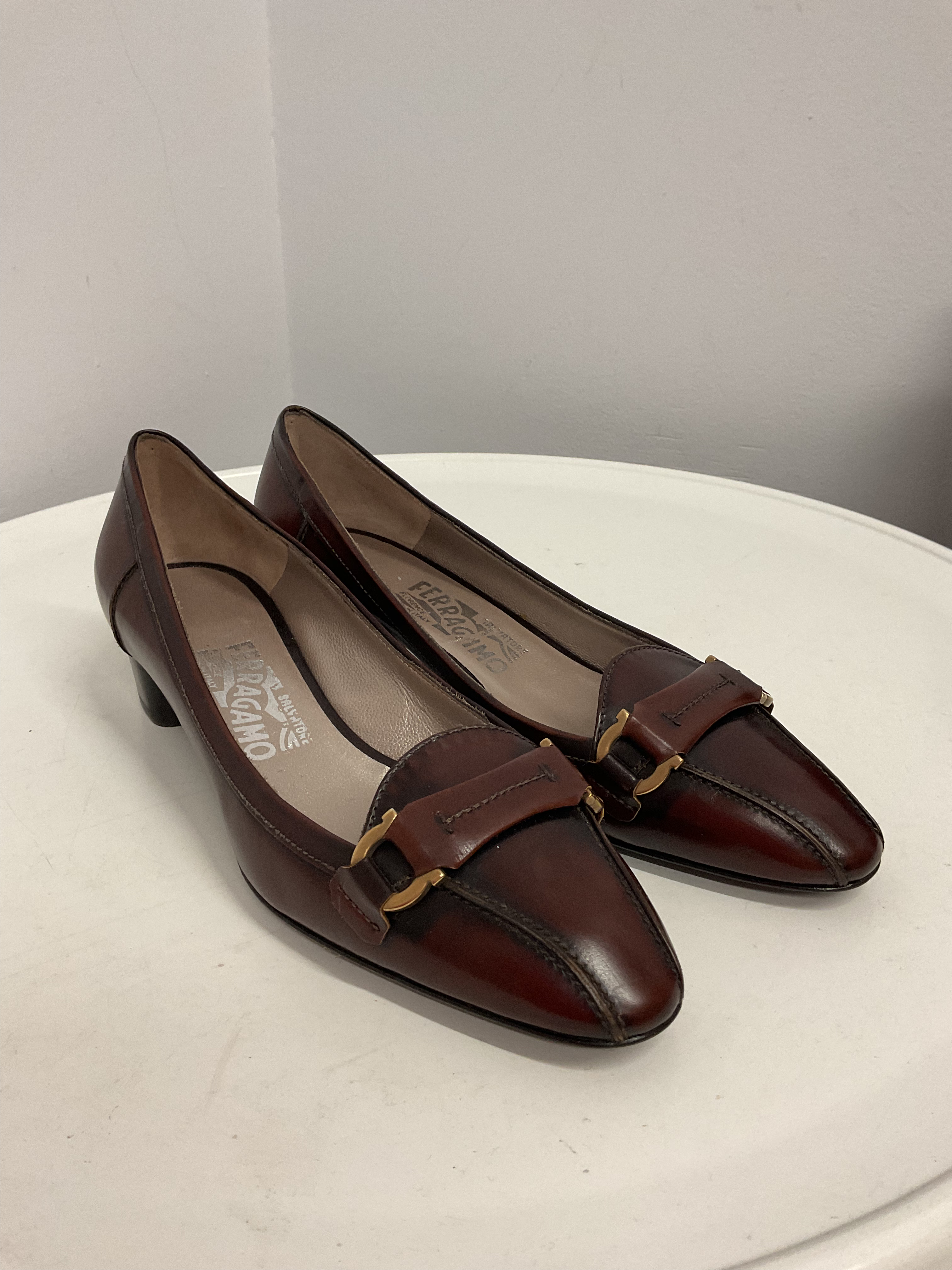 Salvatore Ferragamo brown low heeled leather shoes size 4  