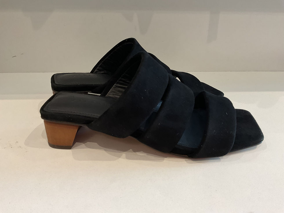 Thumbnail: Jigsaw Black suede wooden heel mules size 4