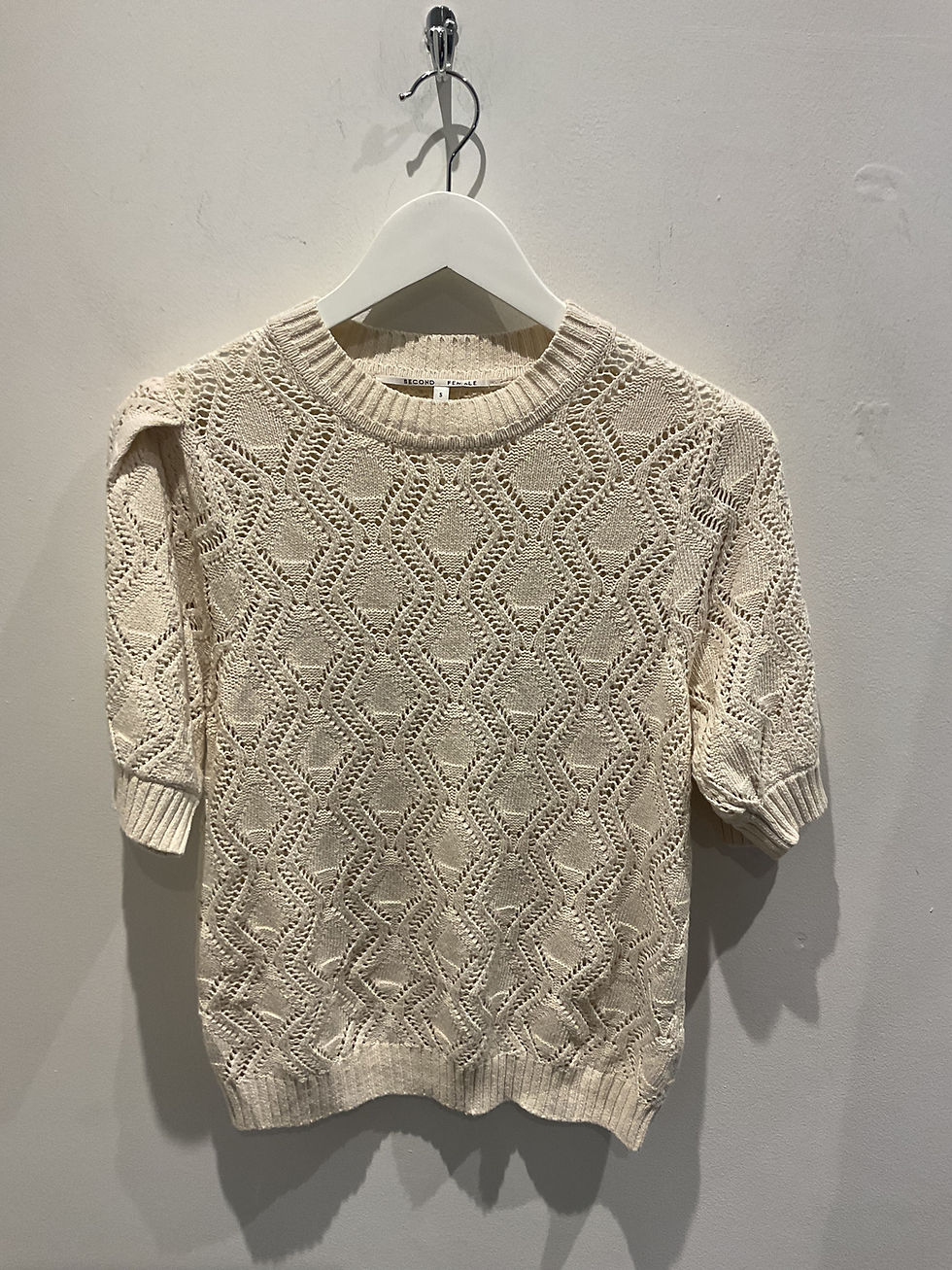 Thumbnail: Second female cream short sleeve knitted top size S