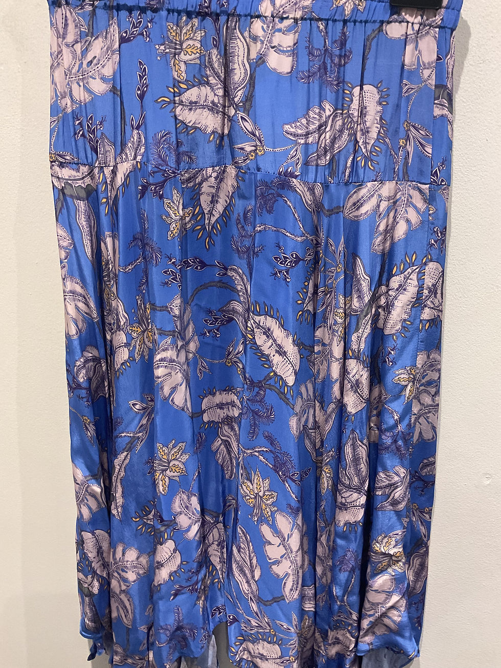 Thumbnail: Mos Mosh blue leaf handkerchief skirt size
