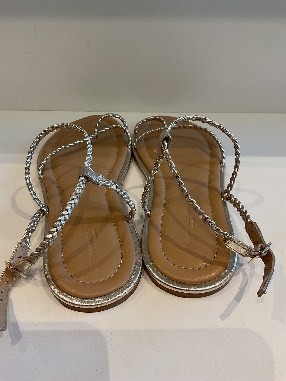 Thumbnail: The white company gold metallic braided sandals size 4