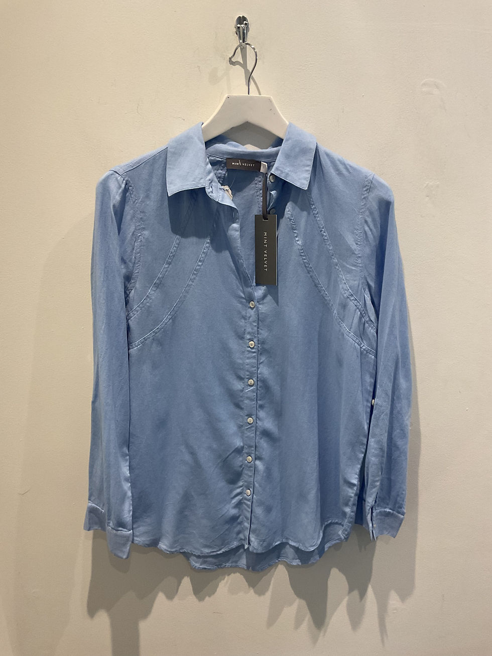 Thumbnail: Mint velvet blue seamed detail shirt size S 
