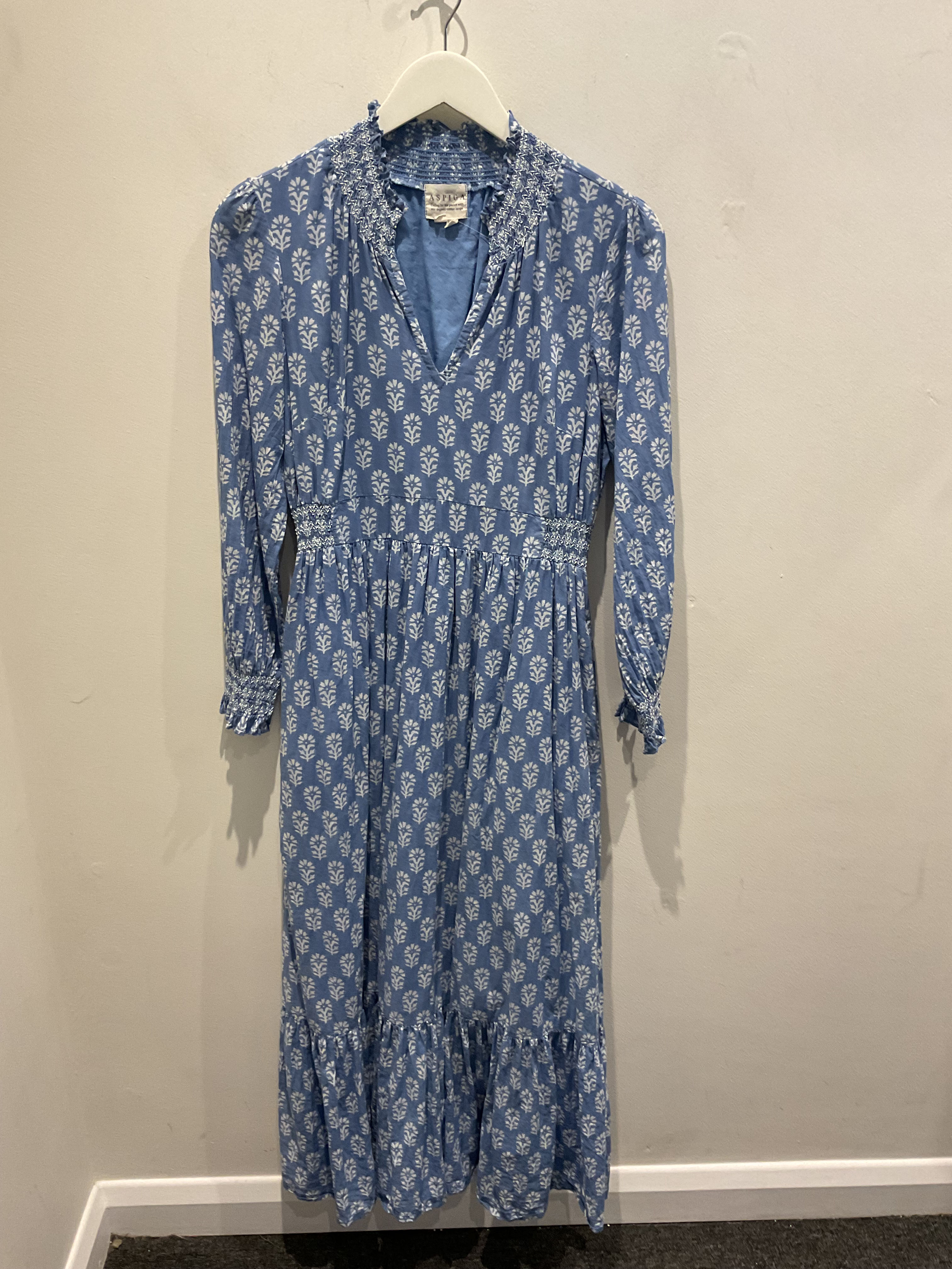 Aspiga blue/cream long sleeve midi dress size S