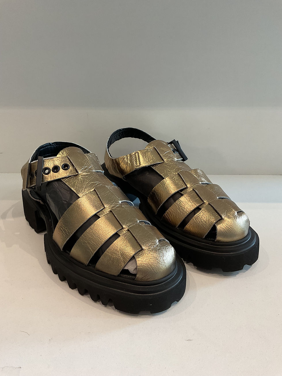 Thumbnail: Allsaints “Nessa”metallic gold sandal size 4