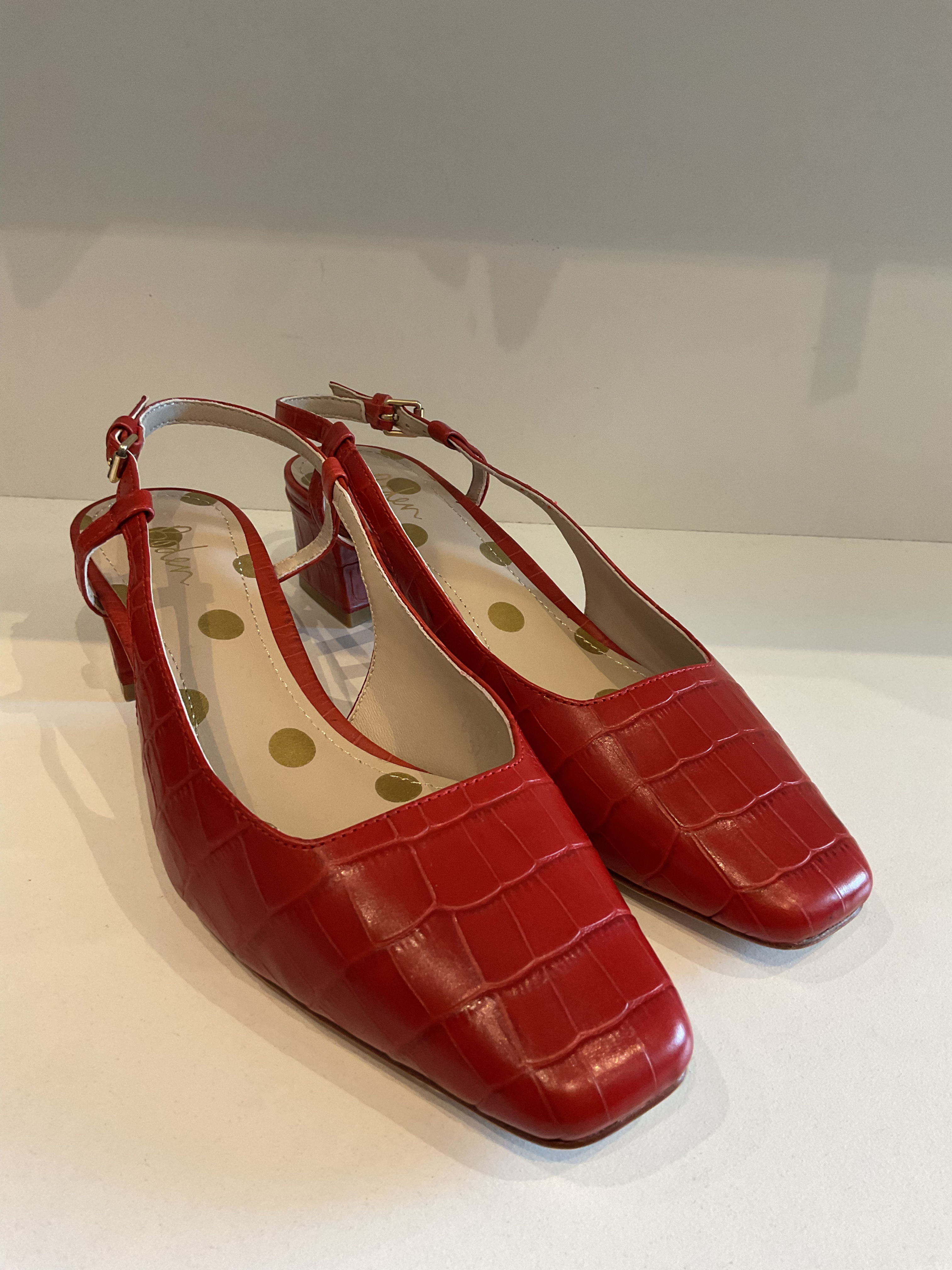 Boden red leather moc croc print slingback shoes size 4
