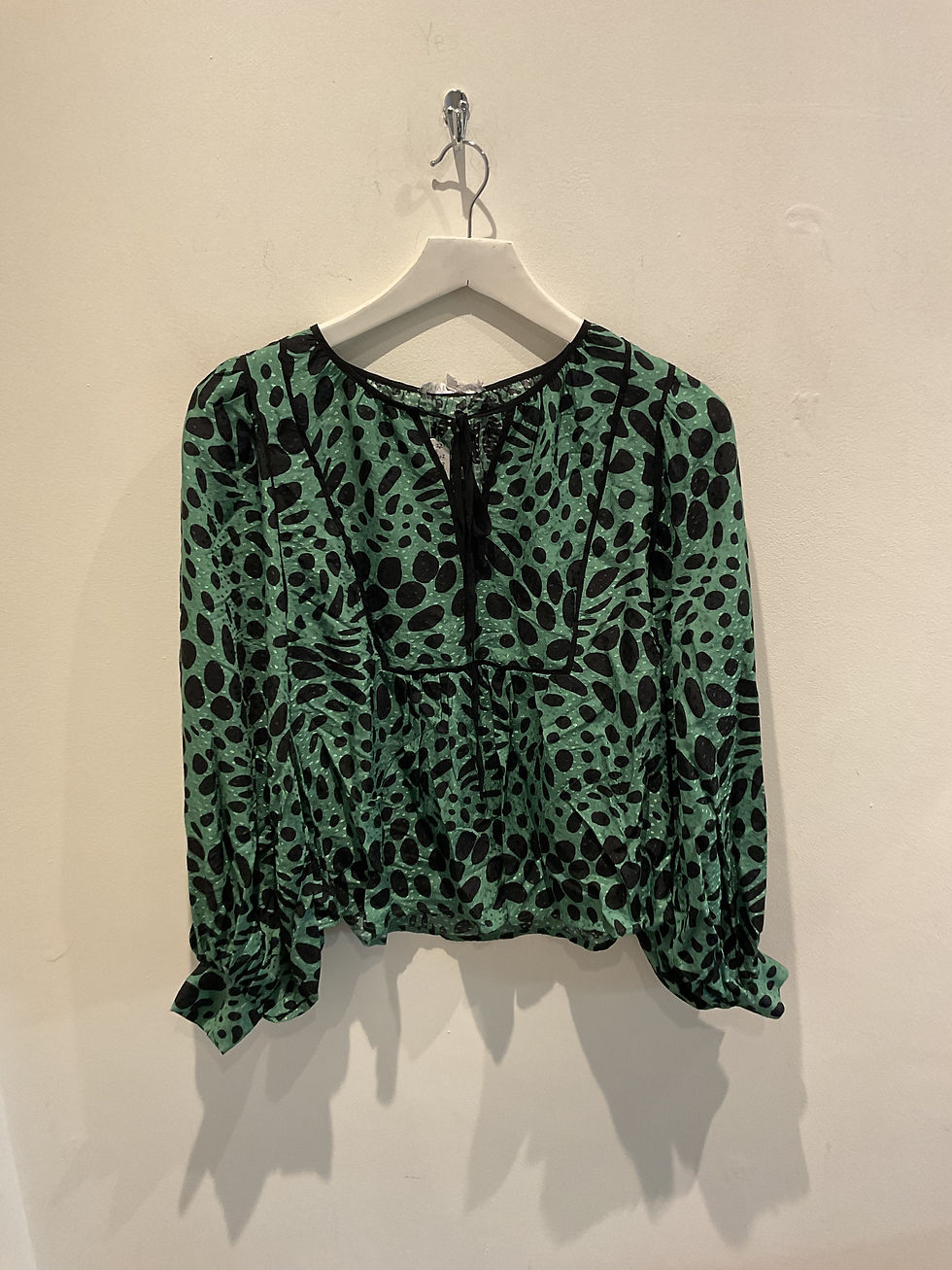 Thumbnail: Oliver bonas animal spot print green blouse size 6