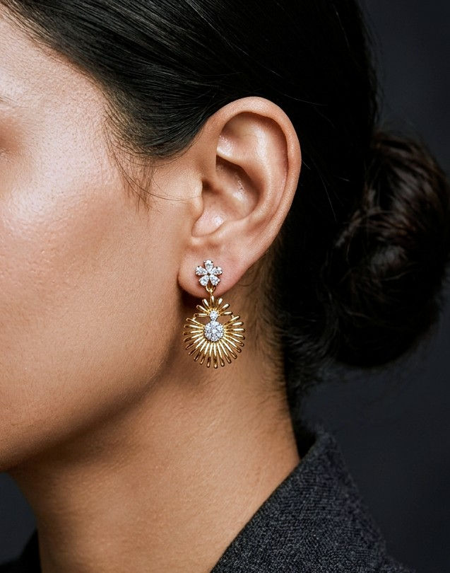 Thumbnail: Swet tika- 925 sterling silver drop earrings with gold plating.