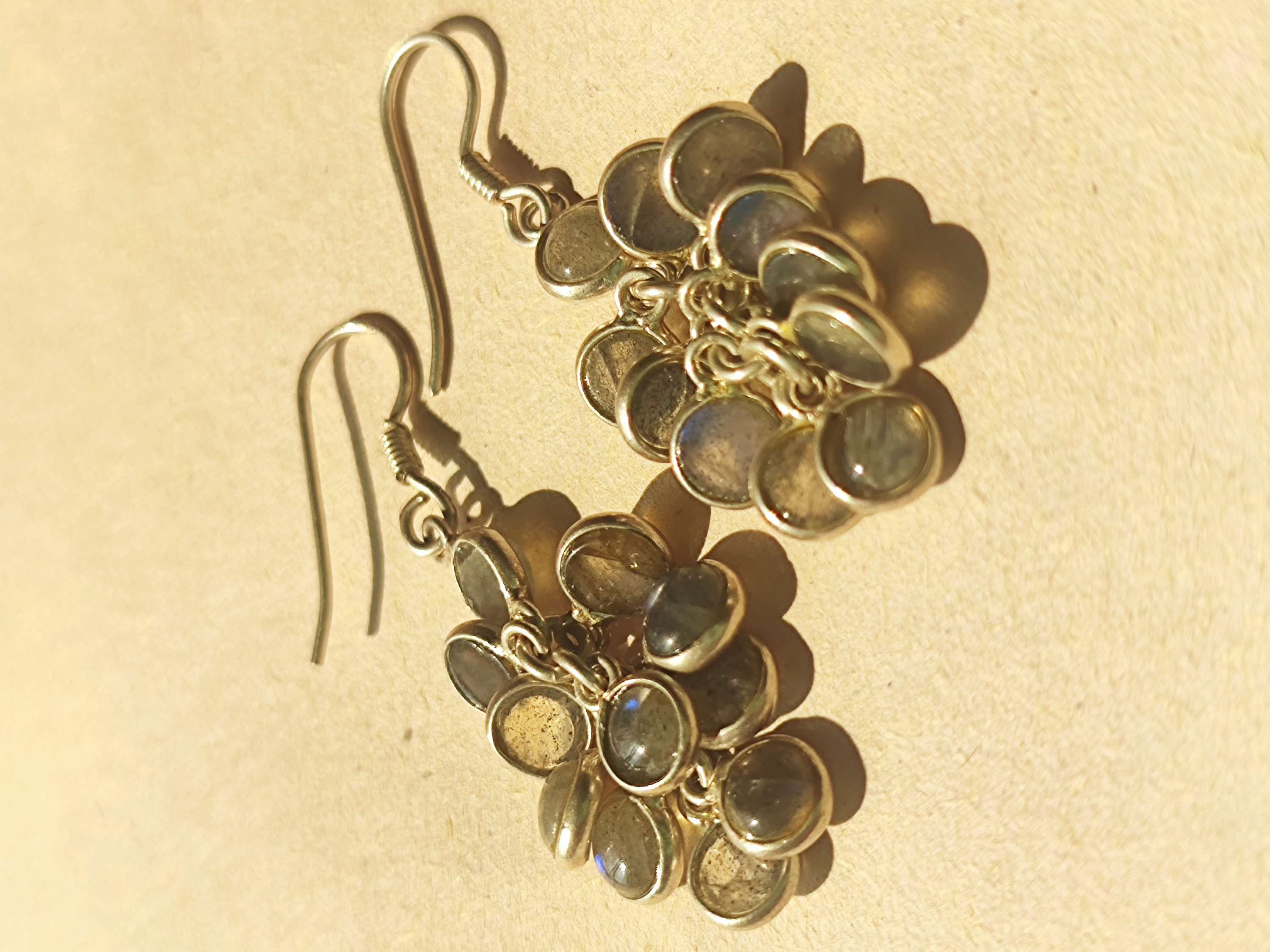 Jharna - 925 sterling silver moonstone drop earrings.