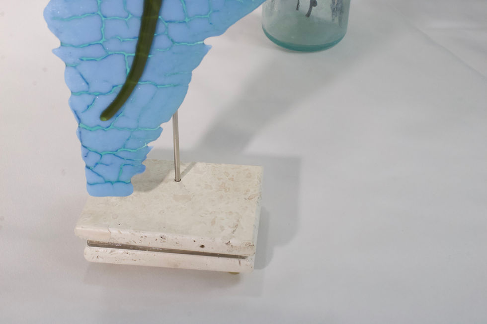 Thumbnail: Red Tulip Flowers on Blue Crackle Glass in Stone Stand Art