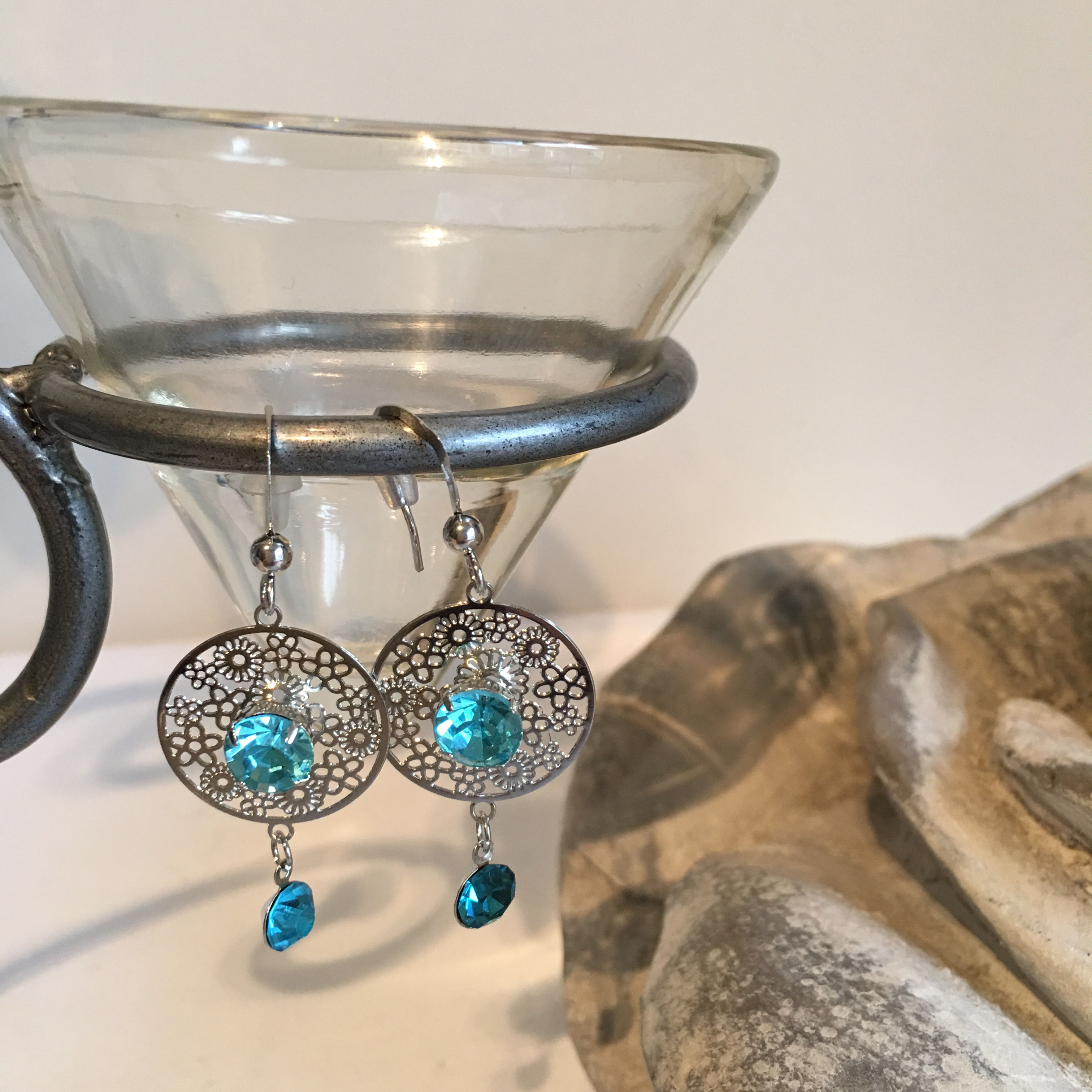 Oorbellen/zilver/rond/turquoise