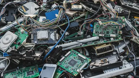 Haufen bestehend mit Elektroschrottteilen