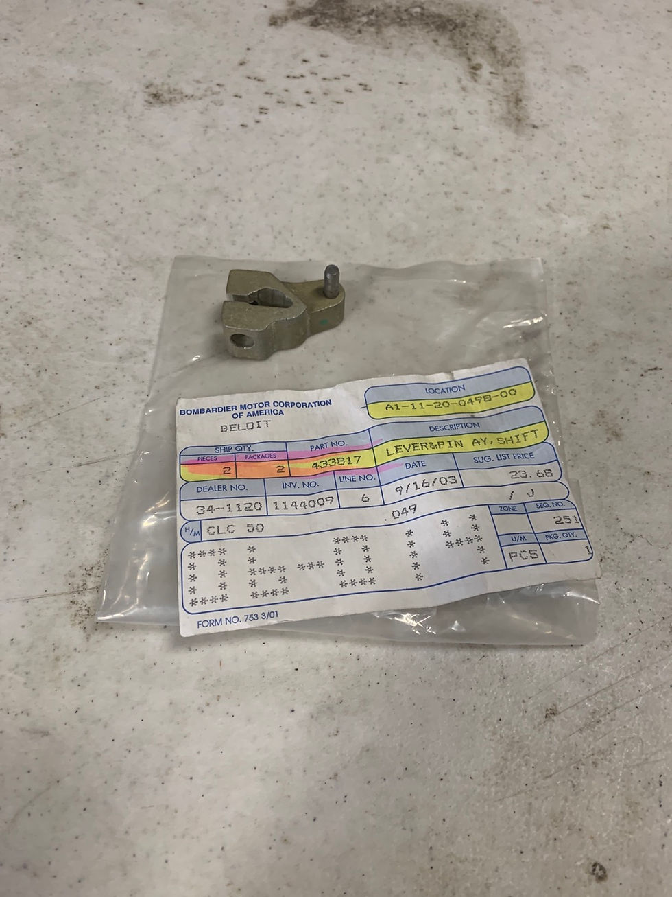 Thumbnail: 433817 OMC/Evinrude/Johnson Shift Lever
