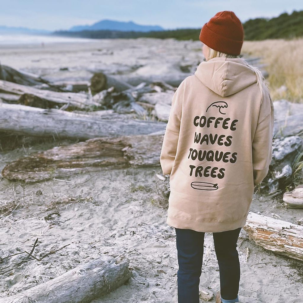 Thumbnail: Touques and trees heavy fleece hoodie mocha back view