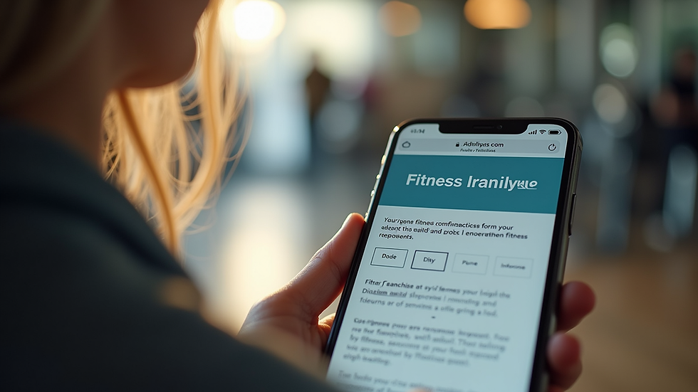 Close-up view of a smartphone displaying a fitness franchise inquiry form