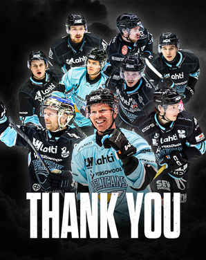 Graphic with Pelicans ice hockey players and Thank You message