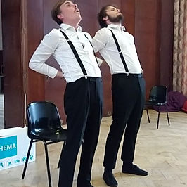 Hopefully the box of tricks – a broomstick, a pair of odd socks, a pink dress and much more - will help them act out what makes them different. Knockabout comedy in an inimitable style by Jake Jarvis and Luke Greenwood – who may be but probably aren’t twins – but definitely joined at the hip.

In 2017 Open Theatre was awarded Arts Council of England’s National Portfolio funding to deliver a broad range of work centred around an Artist Professionalization Programme, which commenced in April 2018.  The Talent Lab, aims to enable young people with learning disabilities to work towards becoming artists, performers, practitioners and creative enablers in the arts.  In 2015 Open Theatre Company had supported the development of an association of independent emerging artists BecauseWeCanCanCan (BWCCC) with aspirations to become professional artists.  Some of these emerging artists have been working with the OTC for over 17 years and have developed into strong performers and theatre makers in their own right. During Spring 2018 five members of BWCCC worked on a partnership project with Birmingham Hippodrome Theatre, Metro Boulot-Dodo and Open Theatre to create and tour Hansel & Gretel. Two of those members are now developing a physical theatre duo called Juke and Lake.   
