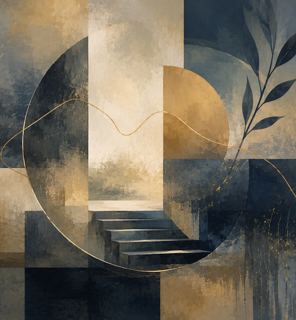Abstract blue and gold image with flowing light and layered patterns, representing hypnosis, subconscious change, emotional h