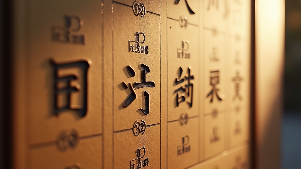 Close-up view of a ba zi chart with Chinese characters and symbols