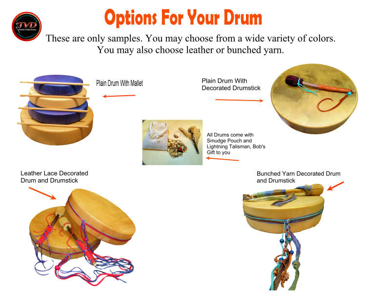Examples of plain and decorated drums and sticks