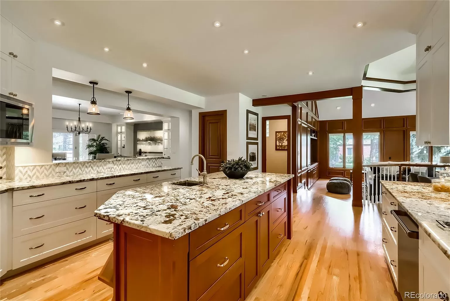 Painted Perimeter Cabinets with Stained Grade Island