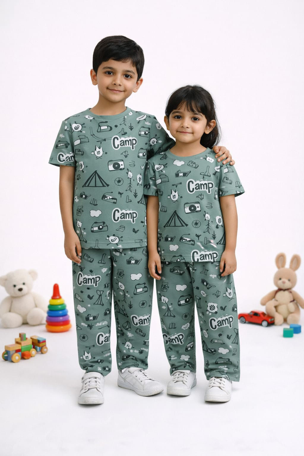 Kids pant co-ord - green camp ⛺️ print