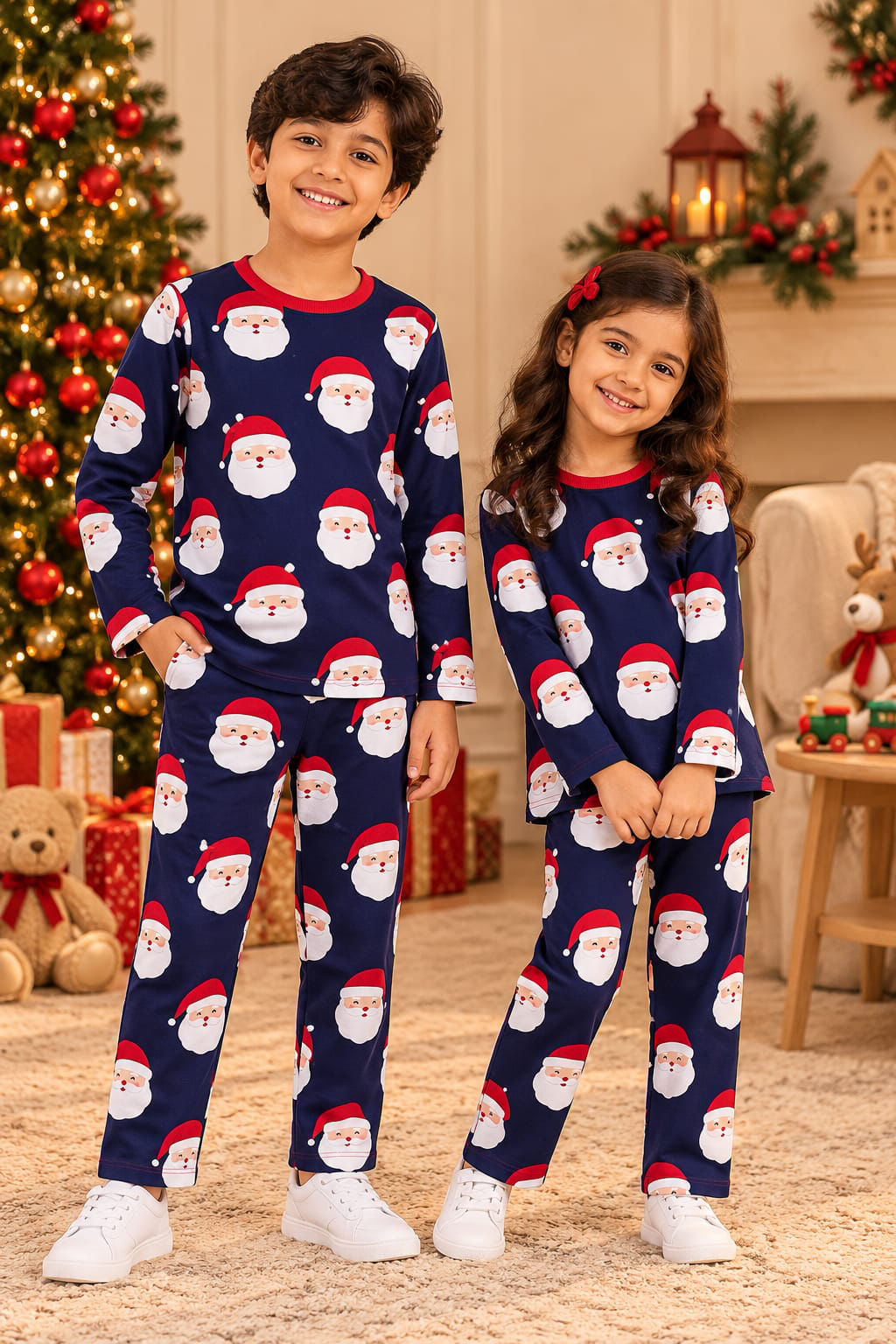 Kids full sleeve fleece fabric- navy 🎅Christmas