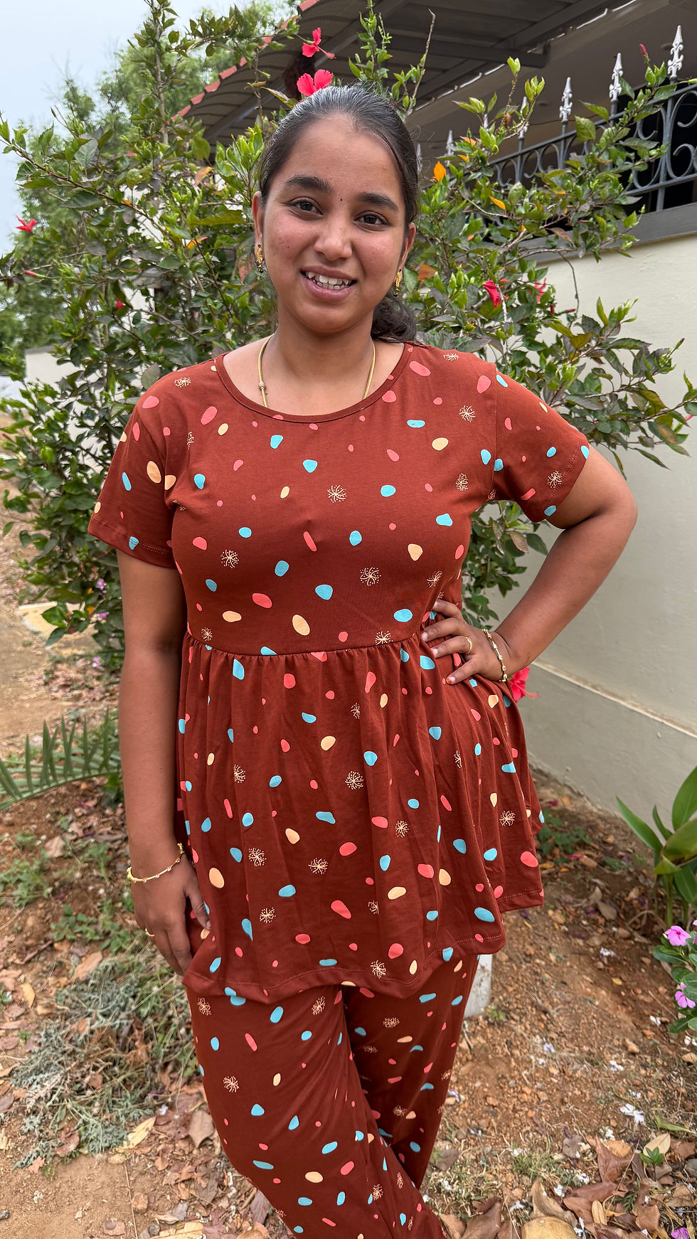 Thumbnail: Peplum- brown little spray print