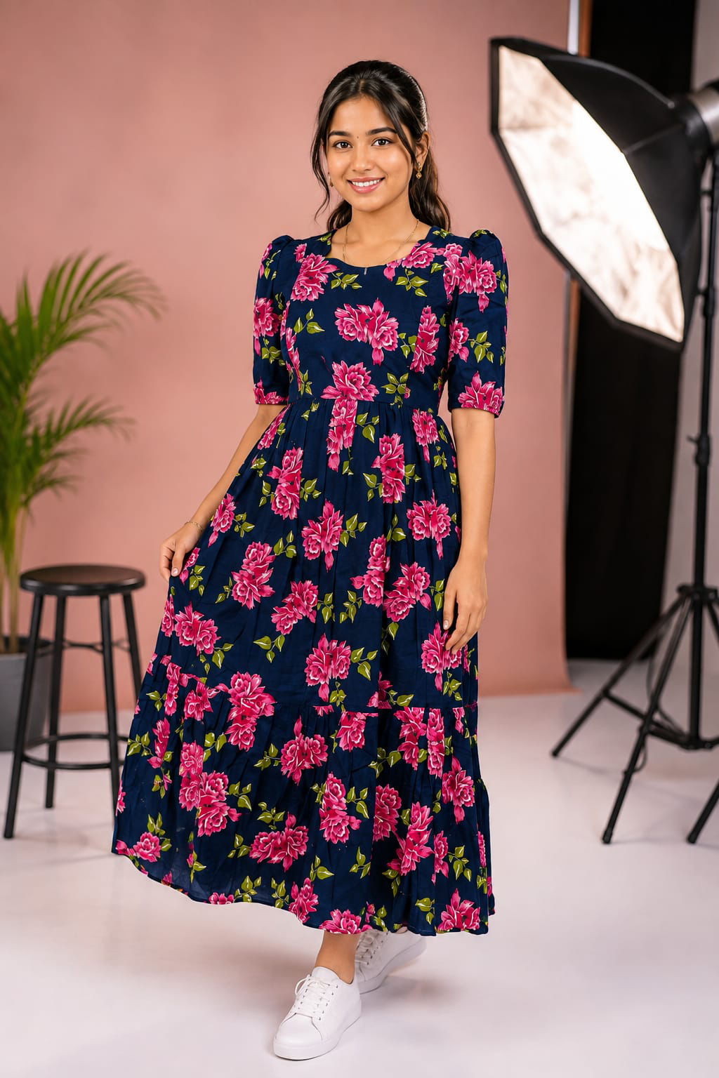 Women’s cotton feeding maxi - blue flower 🌼