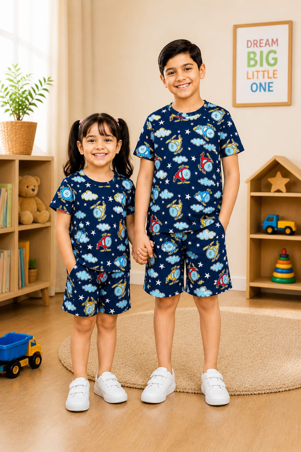Light blue aeroplane ✈️ print - kids shorts set