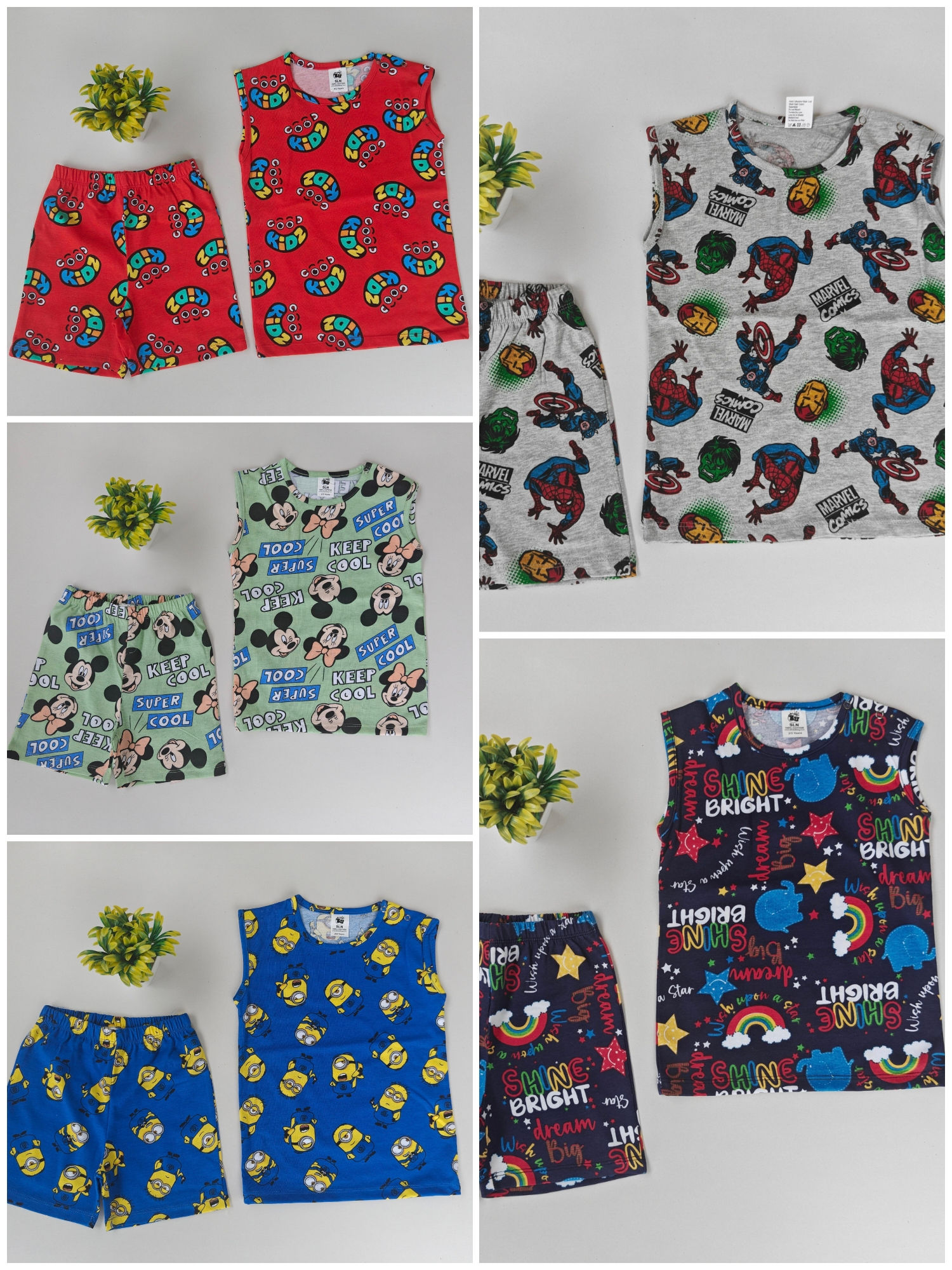 Combo of 5 set kids sleevless co-ord sets