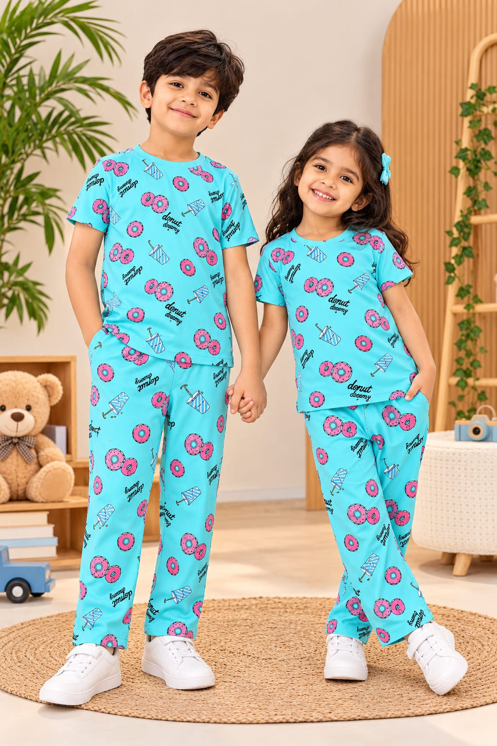 Kids pant set - green donut 🍩 print