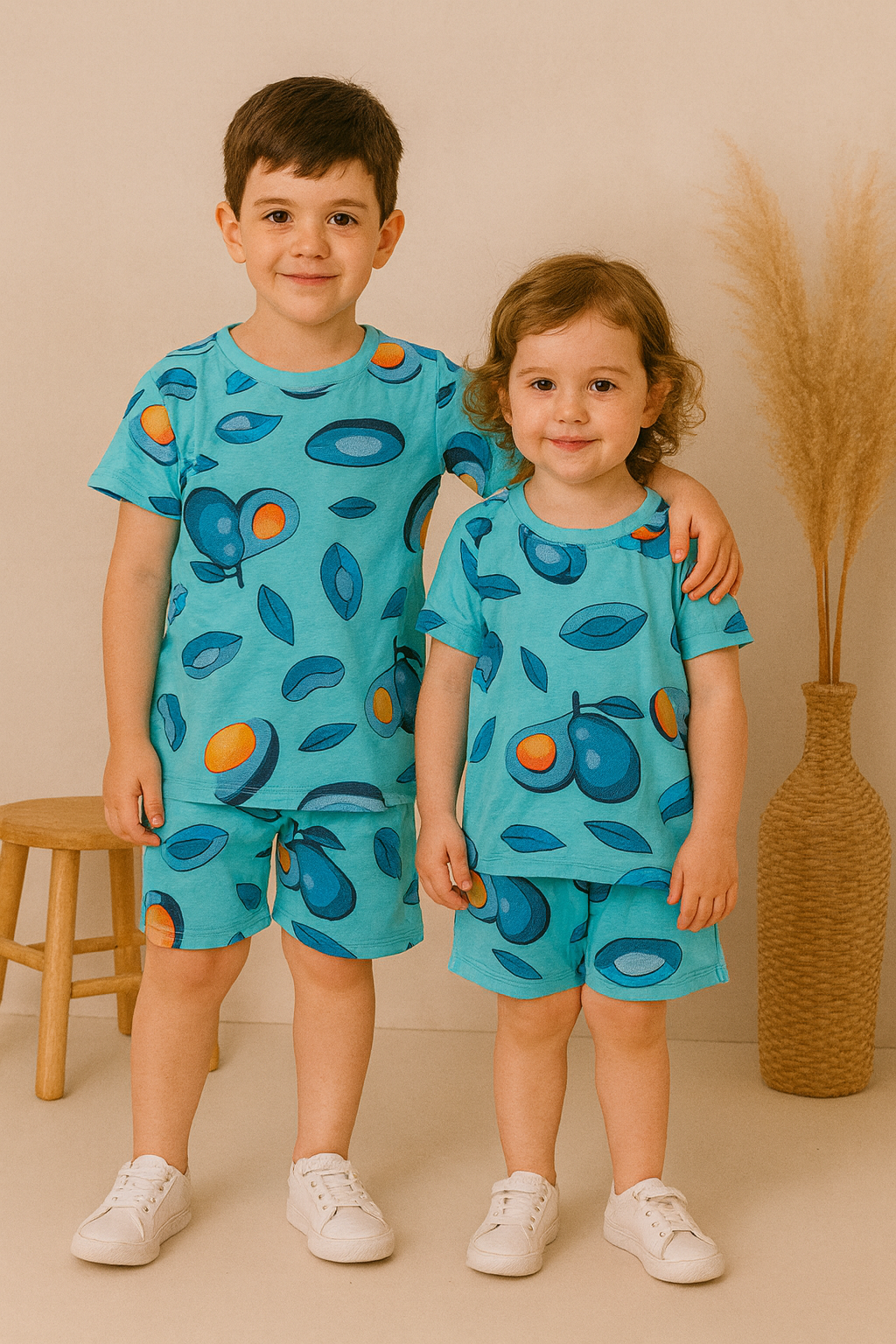 Sky blue fruit print shorts co-ord sets 
