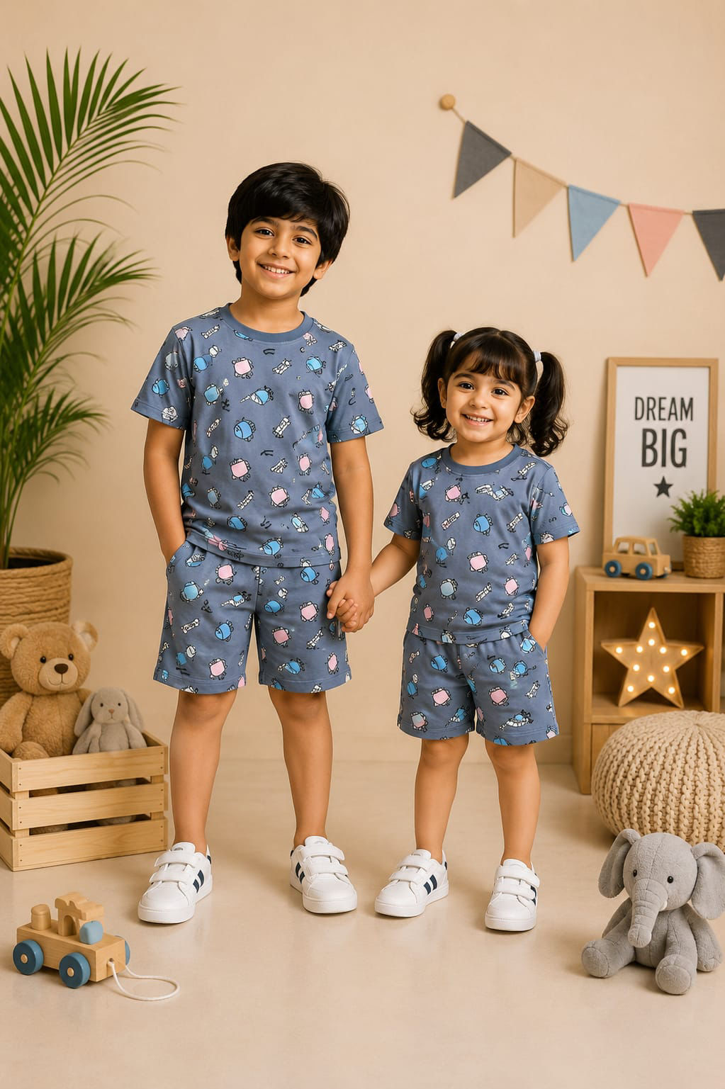 Kids coord set - grey print toy