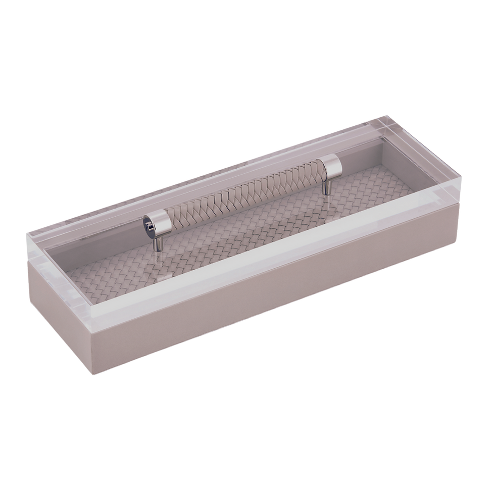 Jet Must Riviere Diana long handwoven box in taupe with acrylic lid for jets and yachts