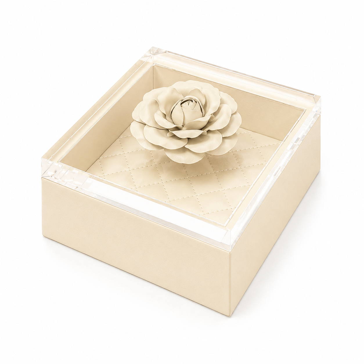 Riviere Fleur Rose square box - Ivory - small