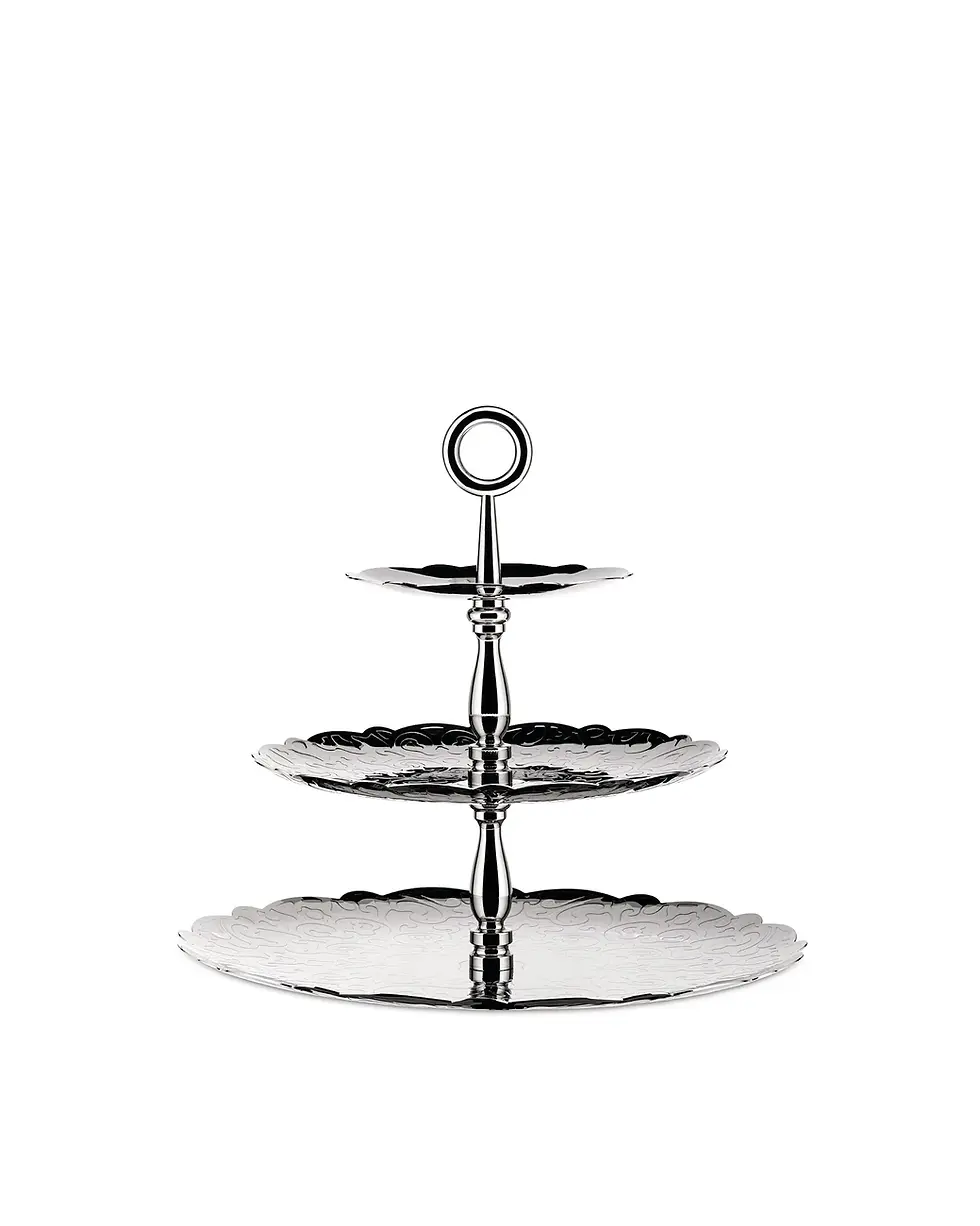 Jet Must Alessi Dressed three-tier stand for elegant service aboard jets and yachts