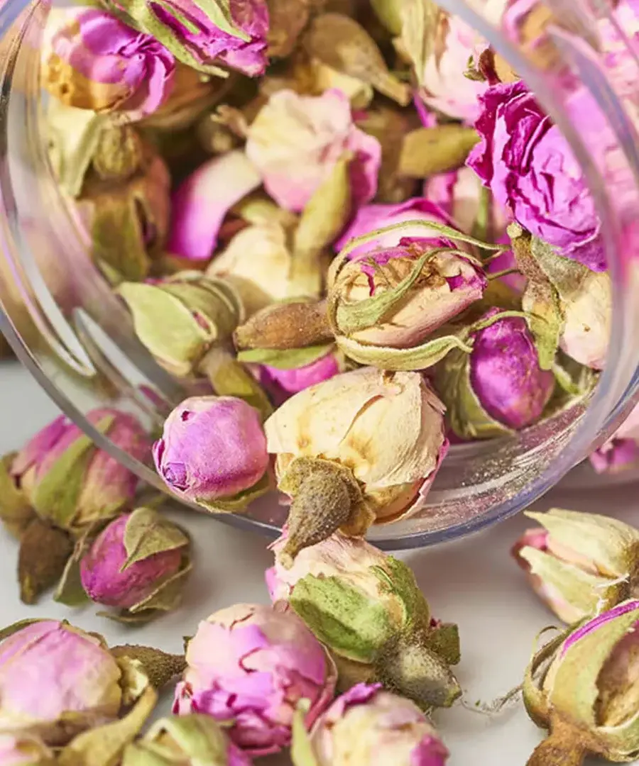 Fauchon Dried rosebuds spilling from jar
