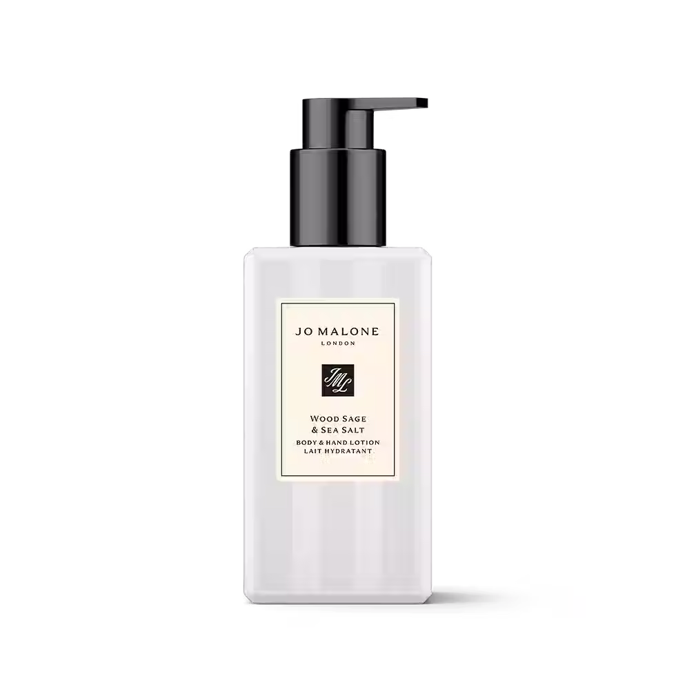 Jo Malone Wood Sage & Sea Salt Body & Hand Lotion 250ml with pump, hydrating skincare for luxury travel settings