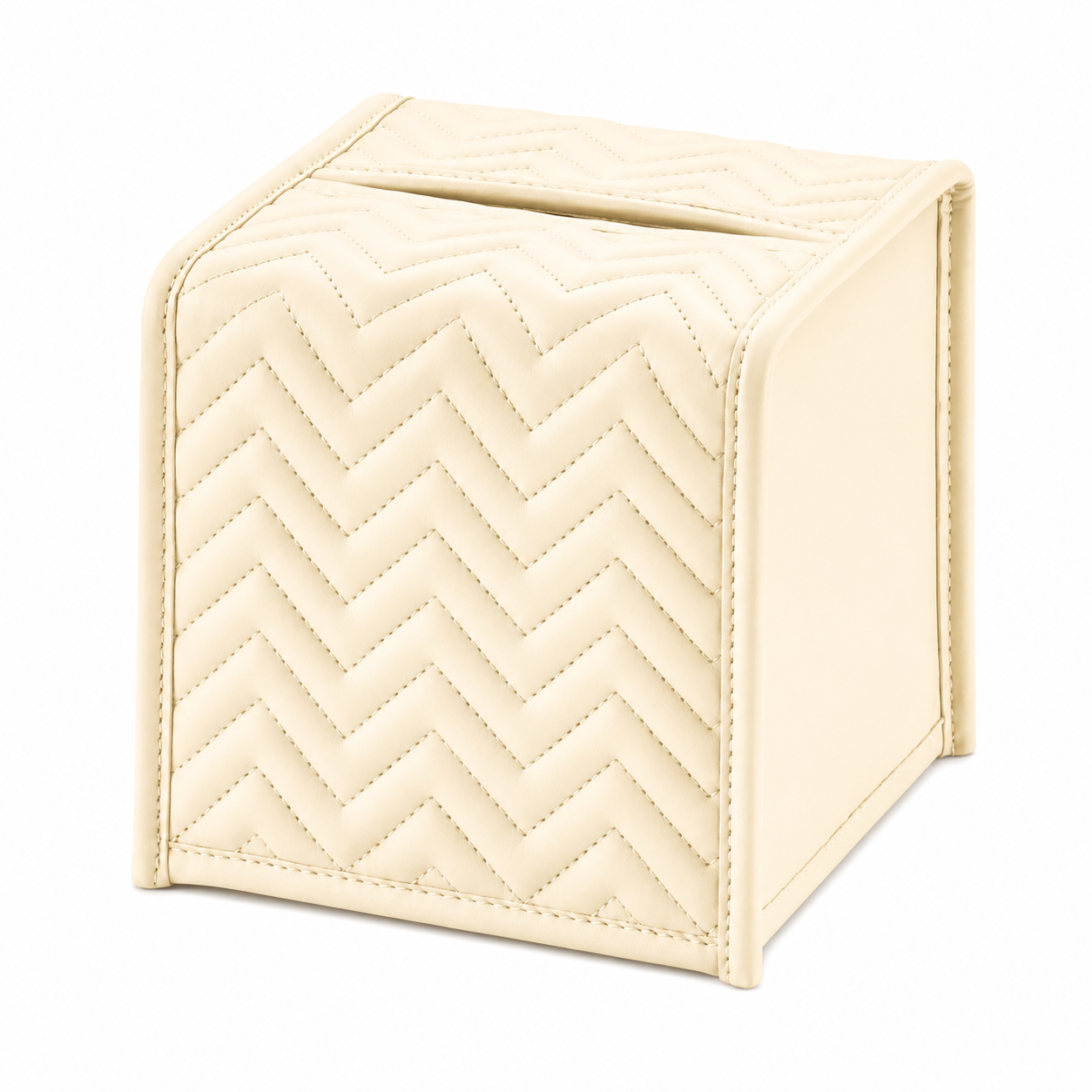 Riviere - Elba Herringbone square tissue box -Ivory